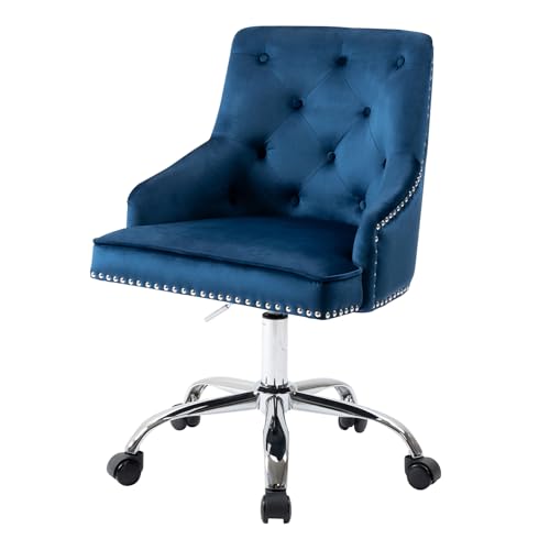 Sepnine Bürostuhl Samt, Schreibtischstuhl Aesthetic Mädchen, Schminkstuhl mit Rollen, Drehstuhl mit Silbernen Stuhlbeinen, Höhenverstellbar, Studie, Büro, Schlafzimmer, Bis 135 kg, blau von Sepnine