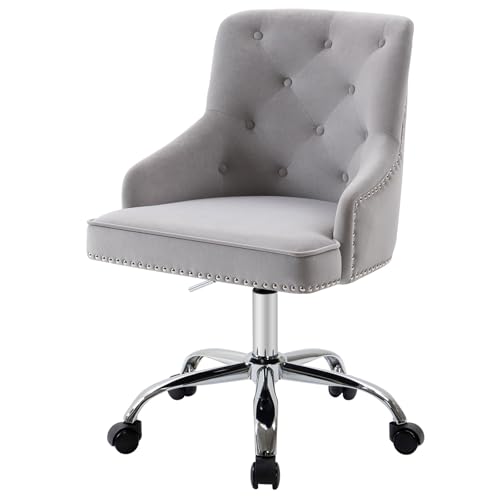 Sepnine Bürostuhl Samt, Schreibtischstuhl Aesthetic Mädchen, Schminkstuhl mit Rollen, Drehstuhl mit Silbernen Stuhlbeinen, Höhenverstellbar, Studie, Büro, Schlafzimmer, Bis 135 kg, Grau von Sepnine