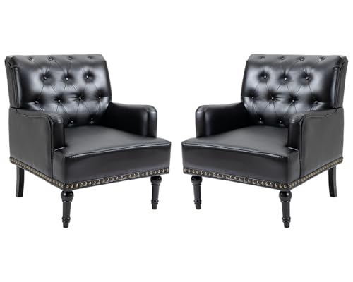 Sepnine Kunstleder Lounge Sessel,Bequemer Eleganter Couchsessel,Klassischer Einzelsessel mit Nieten und Holzbeinen für Wohnzimmer Schlafzimmer,150 kg belastbar,2er Set von Sepnine