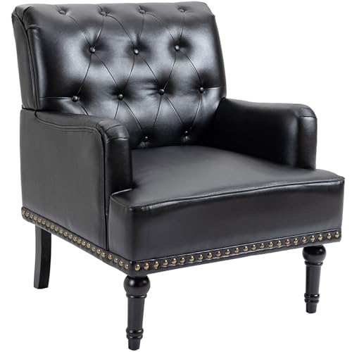 Sepnine Kunstleder Lounge Sessel,Bequemer Eleganter Couchsessel,Klassischer Einzelsessel mit Nieten und Holzbeinen für Wohnzimmer Schlafzimmer,150 kg belastbar von Sepnine
