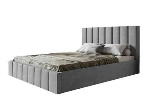 SeproMeble Polsterbett SIM 10 mit Kopfteil, 140 x 200 cm, Doppelbett mit Bettkasten und Lattenrost aus Holz, Velourstoff, Farbe: Grau SeproMeble Polsterbett SIM 10 mit Kopfteil, 140 x 200 cm, Doppelbett mit Bettkasten und Lattenrost aus Holz, Velourstoff, Farbe: Grau von SeproMeble