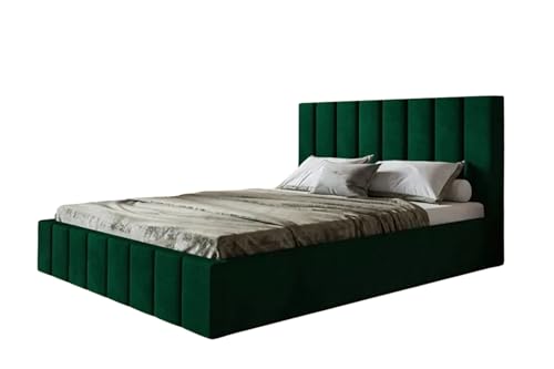 SeproMeble Polsterbett SIM 10 mit Kopfteil, 140 x 200 cm, Doppelbett mit Bettkasten und Lattenrost aus Holz, Velourstoff, Farbe: Grün SeproMeble Polsterbett SIM 10 mit Kopfteil, 140 x 200 cm, Doppelbett mit Bettkasten und Lattenrost aus Holz, Velourstoff, Farbe: Grün von SeproMeble