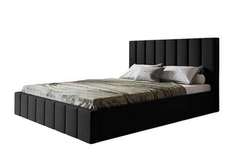 SeproMeble Polsterbett SIM 10 mit Kopfteil, 140 x 200 cm, Doppelbett mit Bettkasten und Lattenrost aus Holz, Velourstoff, Farbe: Schwarz SeproMeble Polsterbett SIM 10 mit Kopfteil, 140 x 200 cm, Doppelbett mit Bettkasten und Lattenrost aus Holz, Velourstoff, Farbe: Schwarz von SeproMeble
