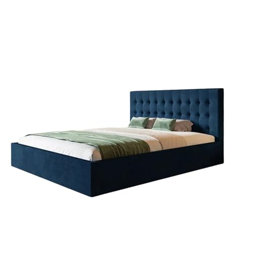 SeproMeble Polsterbett SIM 2 mit Kopfteil, 120 x 200 cm, Doppelbett mit Bettkasten und Lattenrost aus Holz, Velourstoff, Farbe: Blau SeproMeble Polsterbett SIM 2 mit Kopfteil, 120 x 200 cm, Doppelbett mit Bettkasten und Lattenrost aus Holz, Velourstoff, Farbe: Blau von SeproMeble