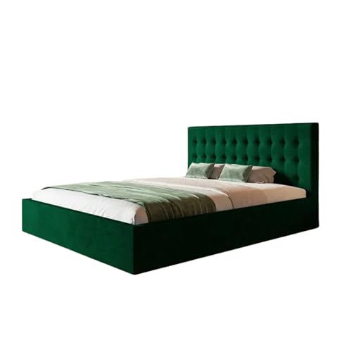 SeproMeble Polsterbett SIM 2 mit Kopfteil, 120 x 200 cm, Doppelbett mit Bettkasten und Lattenrost aus Holz, Velourstoff, Farbe: Grün SeproMeble Polsterbett SIM 2 mit Kopfteil, 120 x 200 cm, Doppelbett mit Bettkasten und Lattenrost aus Holz, Velourstoff, Farbe: Grün von SeproMeble