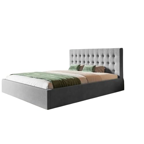 SeproMeble Polsterbett SIM 2 mit Kopfteil, 140 x 200 cm, Doppelbett mit Bettkasten und Lattenrost aus Holz, Velourstoff, Farbe: Hellgrau SeproMeble Polsterbett SIM 2 mit Kopfteil, 140 x 200 cm, Doppelbett mit Bettkasten und Lattenrost aus Holz, Velourstoff, Farbe: Hellgrau von SeproMeble