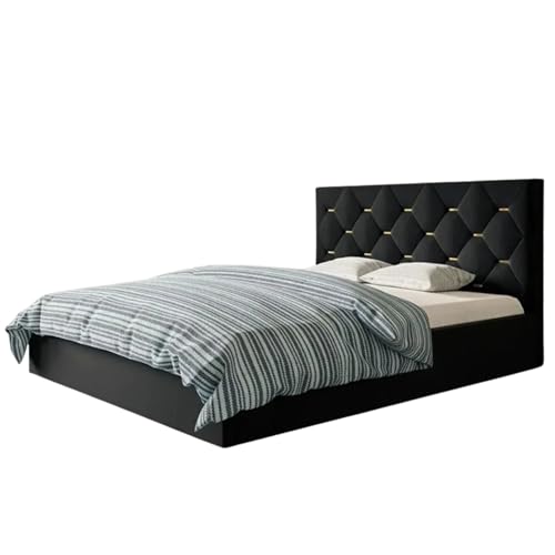 SeproMeble Polsterbett SIM 4 mit Kopfteil, 140 x 200 cm, Doppelbett mit Bettkasten und Lattenrost aus Holz, Velourstoff, Farbe: Schwarz SeproMeble Polsterbett SIM 4 mit Kopfteil, 140 x 200 cm, Doppelbett mit Bettkasten und Lattenrost aus Holz, Velourstoff, Farbe: Schwarz von SeproMeble