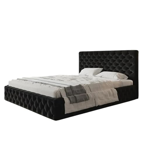 SeproMeble Polsterbett SIM 8 mit Kopfteil, 120 x 200 cm, Doppelbett mit Bettkasten und Lattenrost aus Holz, Velourstoff, Farbe: Schwarz SeproMeble Polsterbett SIM 8 mit Kopfteil, 120 x 200 cm, Doppelbett mit Bettkasten und Lattenrost aus Holz, Velourstoff, Farbe: Schwarz von SeproMeble