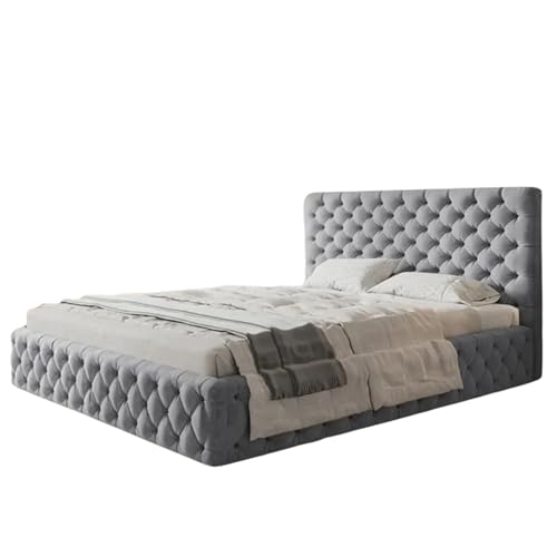 SeproMeble Polsterbett SIM 8 mit Kopfteil, 180 x 200 cm, Doppelbett mit Bettkasten und Lattenrost aus Holz, Velourstoff, Farbe: Grau SeproMeble Polsterbett SIM 8 mit Kopfteil, 180 x 200 cm, Doppelbett mit Bettkasten und Lattenrost aus Holz, Velourstoff, Farbe: Grau von SeproMeble
