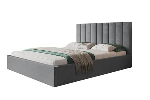 SeproMeble Polsterbett SIM 9 mit Kopfteil, 140 x 200 cm, Doppelbett mit Bettkasten und Lattenrost aus Holz, Velourstoff, Farbe: Grau SeproMeble Polsterbett SIM 9 mit Kopfteil, 140 x 200 cm, Doppelbett mit Bettkasten und Lattenrost aus Holz, Velourstoff, Farbe: Grau von SeproMeble