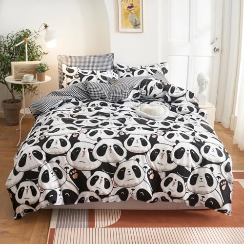 Bettwäsche Weißer Panda Bettwäsche-Sets Gewaschene Baumwolle Allergiker Geeignet Bettbezug Kissenbezügen Aus Mikrofaser Bügelfrei & Knitterfrei Mit Reißverschlus 135X200Cm von Septem