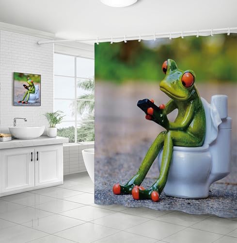 Duschvorhang Frosch Waschbar Duschvorhänge Polyester, Anti-Schimmel Textil Wasserdicht Duschvorhang Für Badewanne Mit 12 Haken,Für Badezimmer, Badewanne200X200 von Septem