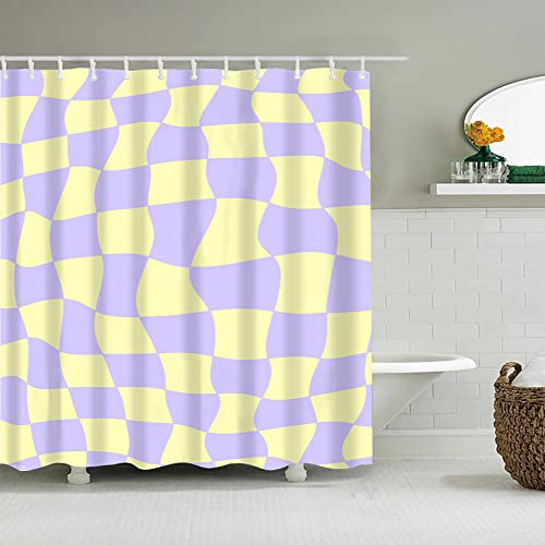 Duschvorhang Gelb Lila Geometrie Waschbar Duschvorhänge Polyester, Anti-Schimmel Textil Wasserdicht Duschvorhang Für Badewanne Mit 12 Haken,Für Badezimmer, Badewanne200X200 von Septem