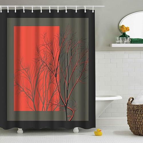 Duschvorhang Rot Grau Kunst Textil Anti-Schimmel Wasserdicht Waschbar, Shower Curtains Mit Ösen, Beschwerter Saum, Badewanne Vorhang Schnell Trocknend Für Badezimmer150X180 von Septem