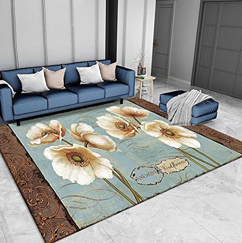 Teppich Weiße Blumen Mikrofaser Kurzflor Weich Flauschig, Waschbar Rugs,Für Türmatte, Wohnzimmer,Schlafzimmer, Eingangsbereich, Küche,Waschküche200X300Cm von Septem