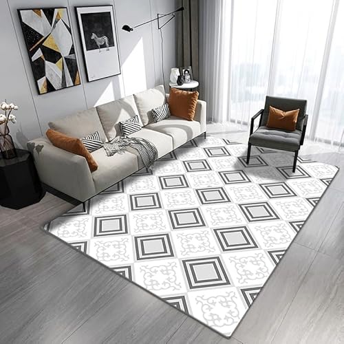 Teppich Weiße Geometrie Mikrofaser Kurzflor Weich Flauschig, Waschbar Rugs,Für Türmatte, Wohnzimmer,Schlafzimmer, Eingangsbereich, Küche,Waschküche200X300Cm von Septem