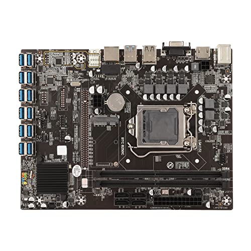 Mining Mainboard, HD Multimedia Schnittstelle und Integrierte VGa HD Grafikverbindung, Unterstützt 12 GPU PCIe Steckplätze,2 USB 2.0 und 2 USB 3.0 Anschlüsse für Gpus Der AMD Serie von Septpenta