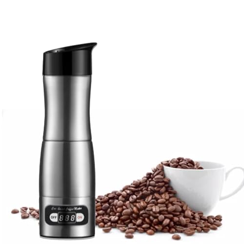 Septpenta 150Ml Elektrische Kaffeemaschine, DC 12V 24V Doppelspannungs Zigarettenanzünder, Tragbare Edelstahl Kaffeemaschine für Langzeitreisende, Geschenk für Kaffeeliebhaber von Septpenta