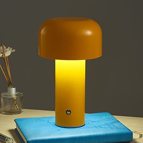 LED Tischlampe, Wiederaufladbare Kabellose Pilz Tischlampe, Licht mit Drei Farbwechseln, Touch Anpassung, USB Nachtlicht für Nachttische, Bücherregale, Schreibtische, Esstische(Gelb) von Septpenta