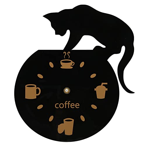 Septpenta Stille Cartoon Wanduhr, 3D Wanduhr, Einzigartige und Niedliche Kaffee Katze Aussehen, Rahmenlose Design Kann Spaß Am DIY mit Der Familie, Acryl Wanduhr für Café, Bar Wand Dekoration von Septpenta