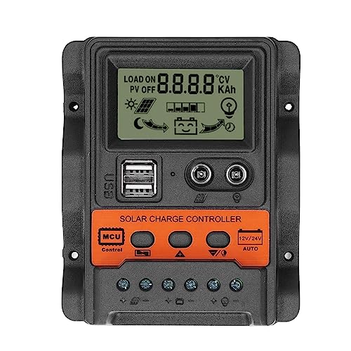 Solarladeregler, Großbild LCD Display, Dual USB Ausgang, PWM Panel, Laderegler, 3 Stufen Ladefunktion, Verschiedene Schutzlichtsteuerung und Verzögerungssteuerung für Solarpanel 12 V 24 V(30A) von Septpenta