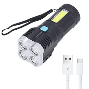 Taschenlampe, USB Aufladbar Klein LED Taschenlampen, LED Scheinwerfer + COB Seitenlicht, 4 Grad Elektrische Mengenanzeige, 4 Licht Modus, Handheld Taktische Taschenlampe für Camping und Notfälle von Septpenta