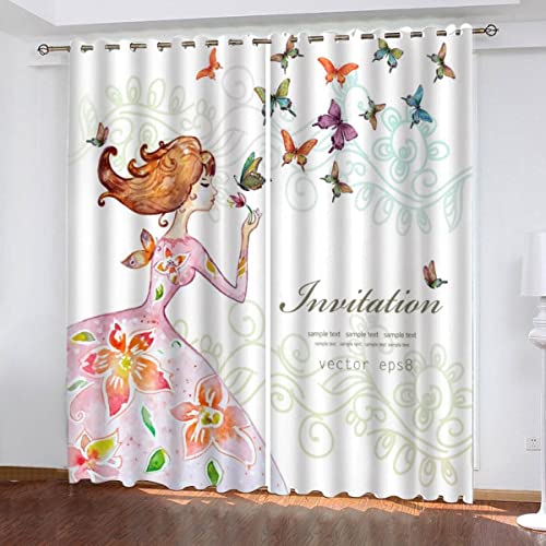 Schmetterlingsmädchen Vorhang Blickdicht B 280 X H 260 cm Märchen Aquarell Gardinen mit ösen Polyester Schallschutz Vorhänge 2er Set für Jungen Mädchen Wohnzimmer Schlafzimmer Home Dekoration von Sepustas