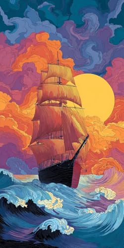 5D DIY Diamond Painting Kits for Adults, abstrakte Segelboote Vollbohrer Diamant Bilder mit Zubehör für Anfänger, Strass Kristall Stickerei Leinwand Kinder Erwachsene Dekorationen 60x80cm C107 von Sepwougg