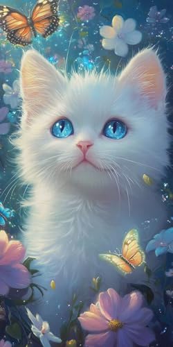 5D DIY Diamond Painting Kits for Adults, weiße Katze Vollbohrer Diamant Bilder mit Zubehör für Anfänger, Strass Kristall Stickerei Leinwand nach Zahlen für Kinder Erwachsene Dekorationen 60x80cm C20 von Sepwougg