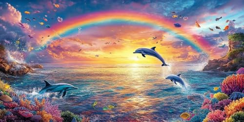 Sepwougg 5D DIY Diamond Painting Kits for Adults, Regenbogen Delfin Vollbohrer Diamant Bilder mit Zubehör für Anfänger, Strass Kristall Stickerei Leinwand Kinder Erwachsene Dekorationen 20x30cm C30 von Sepwougg