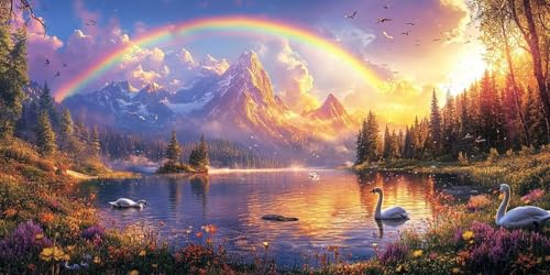 Sepwougg 5D DIY Diamond Painting Kits for Adults, Regenbogen Schwan Vollbohrer Diamant Bilder mit Zubehör für Anfänger, Strass Kristall Stickerei Leinwand Kinder Erwachsene Dekorationen 20x30cm C36 von Sepwougg