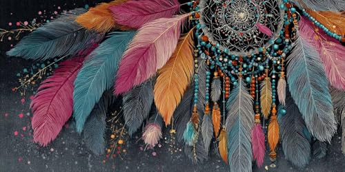 Sepwougg 5D DIY Diamond Painting Kits for Adults, Traumnetz Federn Vollbohrer Diamant Bilder mit Zubehör für Anfänger, Strass Kristall Stickerei Leinwand Kinder Erwachsene Dekorationen 50x130cm C28 von Sepwougg