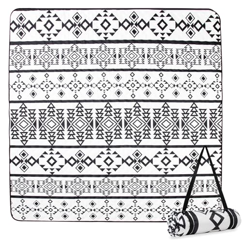 Sequpr Picknickdecke 200 x 200cm, Picnic Blanket Wasserdicht, Stranddecke, Campingdecke Faltbar, Strandmatte Tragbar, Große Picknick Decke für Outdoor Park Strand Camping Wandern (Schwarz & Weiß) von Sequpr