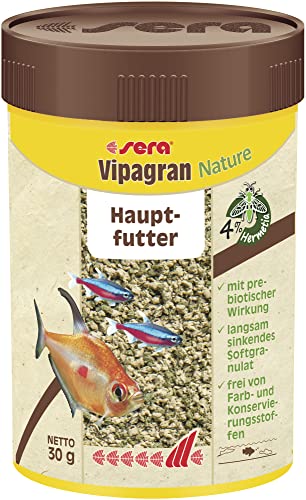 Sera Vipagran Nature 100 ml | Hauptfutter Softgranulat | 4% Hochwertiges Insektenmehl | Gesundes Wachstum & kräftige Entwicklung | Für Fische mit kleinem Maul | Keine Farb- & Konservierungsstoffe von sera