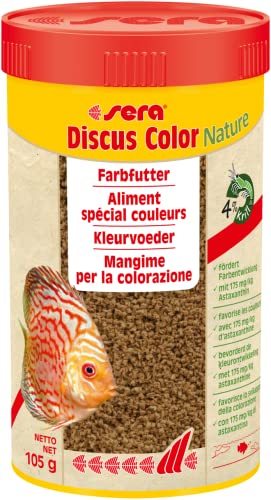 sera Discus Color Nature 250 ml (105 g) - Farbfutter für alle Diskusfische mit 175 mg/kg Astaxanthin, Futter für Diskus von sera