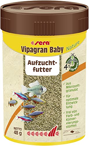 sera Vipagran Baby Nature 100 ml (48 g) - Mikrosoftgranulat für Jungtiere mit 4 % Insektenmehl, Jungfischfutter von sera