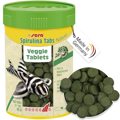 sera Spirulina Tabs Nature 100 ml (60 g) - Hafttabletten mit 24 % Spirulina für eine gesunde Verdauung und Vitalität, Futtertabletten Aquarium von sera