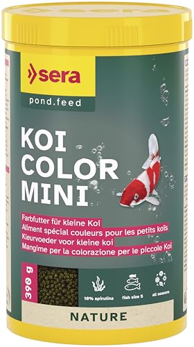 sera (07052) Koi Color Nature Mini 1 Ltr. EIN natürliches Farbfutter mit 10% Spirulina für farbenprächtige Koi bis 12 cm, Koifutter ohne Farb- & Konservierungsstoffe von sera