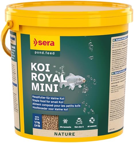 sera Koi Royal Mini 3,8 L (1,1kg) | Hauptfutter für Koi bis 12 cm | Omega-Fettsäuren & Mannan-Oligosaccharide | 4% Insektenmehl aus nachhaltiger Zucht | formstabiles Granulat schont Wasser im Teich von sera