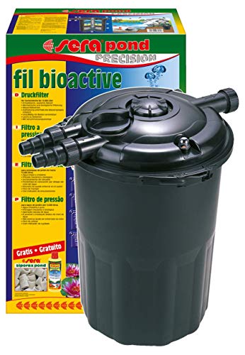 sera pond fil bioactive Druckfilter - mechanisch & biologisch aktiver Teichfilter für alle Teiche bis 12000l inkl. 6 Liter pond siporax 25 mm und biologischer Filterstarter, Schwarz von sera