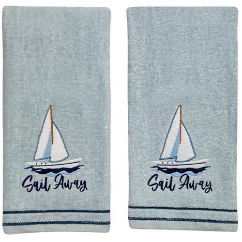 Serafina Home Sailboat Sail Away bestickte Badetücher aus Baumwolle, Blau, 2 Stück Serafina Home Sailboat Sail Away bestickte Badetücher aus Baumwolle, Blau, 2 Stück von Serafina Home