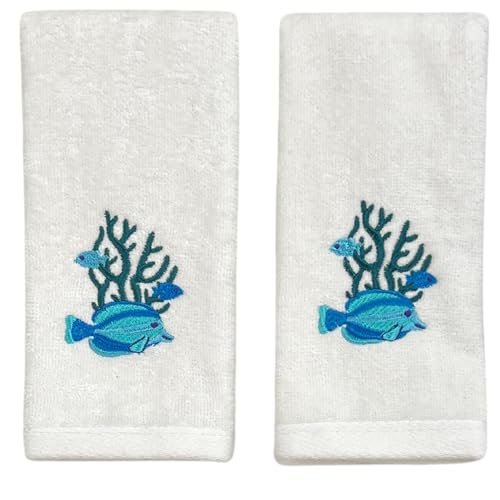 Serafina Home Sommer-Handtücher, weich, saugfähig, Bestickt, mit Fingerspitzen, Fischkorallen-Design, 2 Stück, 30,5 x 45,7 cm Serafina Home Sommer-Handtücher, weich, saugfähig, Bestickt, mit Fingerspitzen, Fischkorallen-Design, 2 Stück, 30,5 x 45,7 cm von Serafina Home
