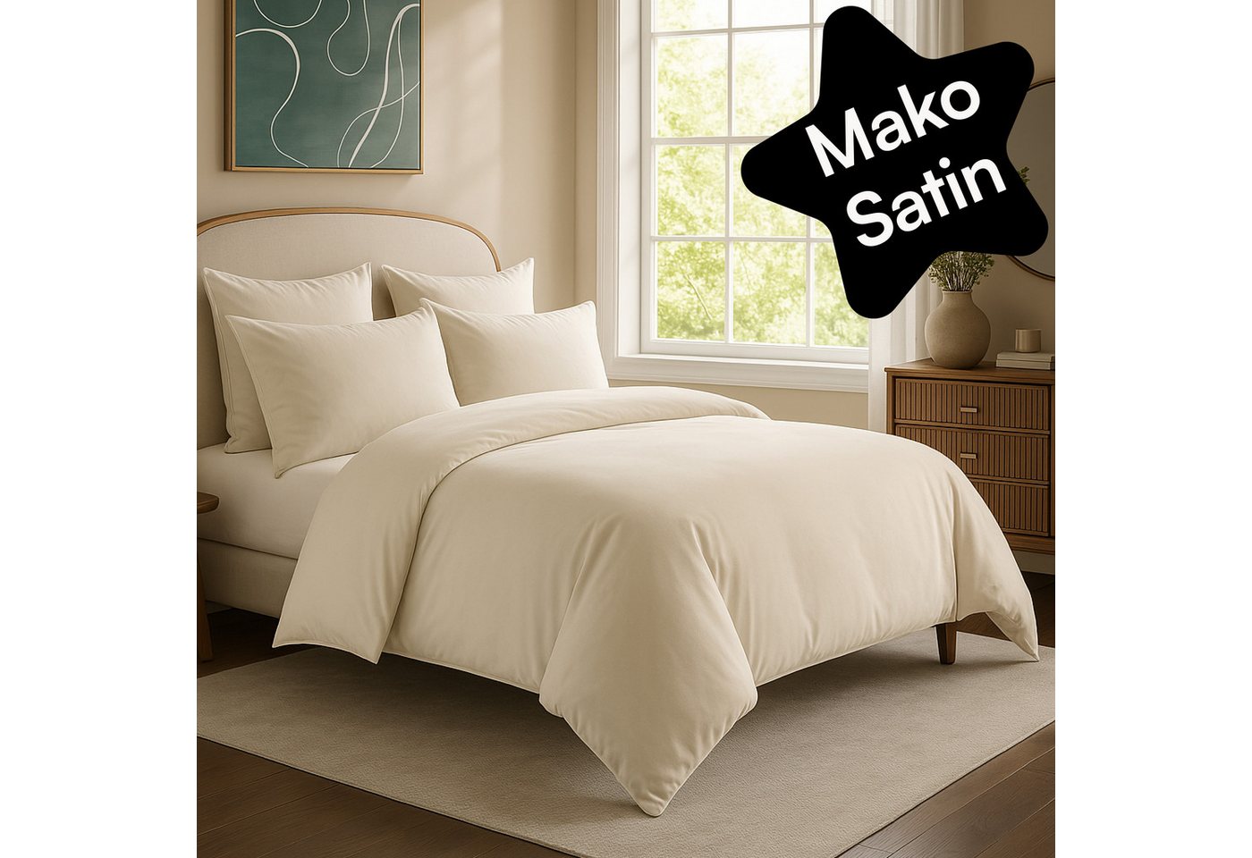 Seralino Bettwäsche Mako Satin Bettwäsche (100% Bio Baumwolle) mit Kissenbezug, 2 teilig, Fairtrade/ GOTS zertifiziert, uni Bettwäsche Set mit Reißverschluss von Seralino