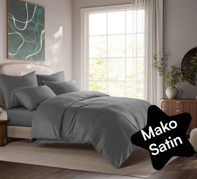 Seralino Bettwäsche Mako Satin Bettwäsche (100% Bio Baumwolle) mit Kissenbezug, 2 teilig, Fairtrade/ GOTS zertifiziert, uni Bettwäsche Set mit Reißverschluss von Seralino
