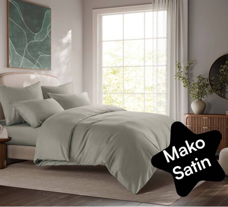 Seralino Bettwäsche Mako Satin Bettwäsche (100% Bio Baumwolle) mit Kissenbezug, 2 teilig, Fairtrade/ GOTS zertifizierte uni Bettwäsche Set mit Reißverschluss von Seralino