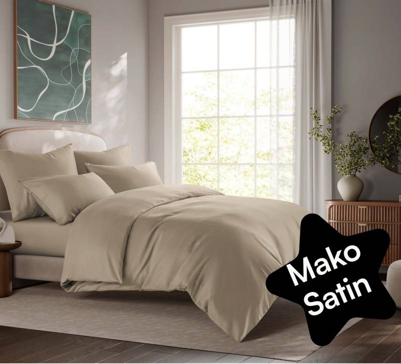 Seralino Bettwäsche Mako Satin Bettwäsche (100% Bio Baumwolle) mit Kissenbezug, 3 teilig, Fairtrade/ GOTS zertifiziert, uni Bettwäsche Set mit Reißverschluss von Seralino