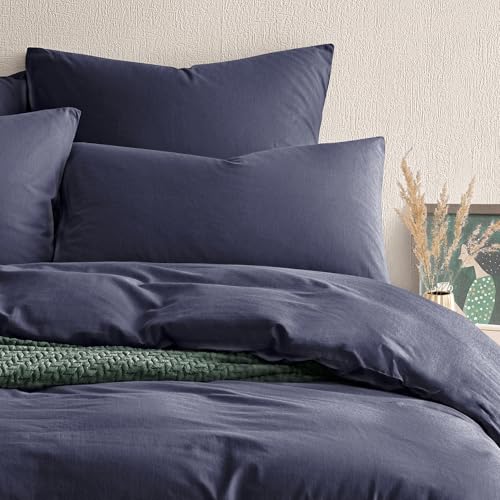 Seralino Bettwäsche Set 200x200 + 80x80 cm Dunkelblau (2er Set) 100% Baumwolle Perkal (angeraut), Oeko-Tex Zertifiziert, atmungsaktiv, 80x80 Kissenhülle mit Reißverschluss, Kissenbezüge 80x80 von Seralino