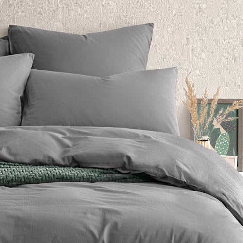 Seralino Bio Kissenbezug 40 x 60 Dunkelgrau (2er Set) | 100% Bio Baumwolle Perkal (weich angeraut) | atmungsaktiv & weich |40x60cm Kissenbezug mit Reißverschluss|Kissenbezüge 80x40 | von Seralino