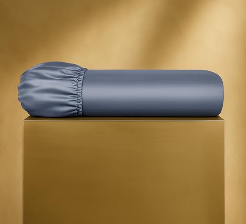 Seralino Bio Spannbettlaken 90x200cm Baumwolle Blau Dunkelblau| Mako Satin Bettlaken 90x200| 100% Bio Baumwolle| weiches Spannbetttuch 90x200 (bis 30cm Steghöhe)| Bettbezug Blau von Seralino
