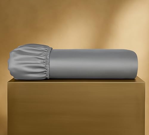 Seralino Bio Spannbettlaken 90x200cm Baumwolle Dunkelgrau | Mako-Satin Bettlaken 90x200 aus 100% Bio Baumwolle (langstaplig) | weiches Spannbetttuch 90x200 (bis 30cm Steghöhe)| Bettbezug Grau von Seralino